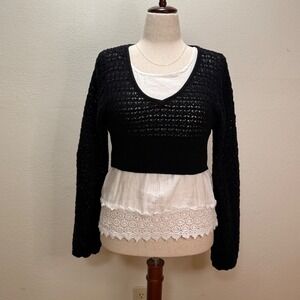 Altar'd State Cropped Crochet Boho Cottagecore Indie Grunge Knit Sweater Women S